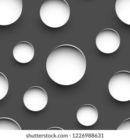 Circles. Seamless background. Scattered circles. Creative background. Seamless pattern of circles of different sizes with shadows. Vector graphics
