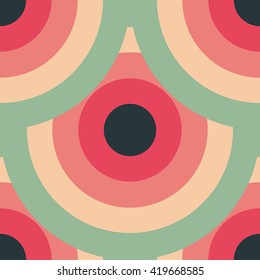 Circles seamless pattern abstract background with concentric circles of pink, red, green and black colors. Colorful bright vector background.
