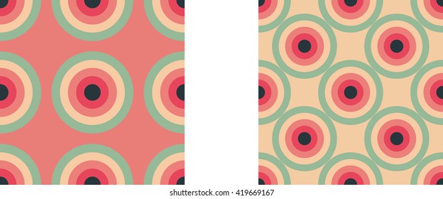 Circles seamless pattern abstract background with concentric circles of pink, red, green and black colors. Colorful bright vector background.