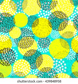 Circles seamless pattern. Bright background.Abstract.  80's - 90's years design style. Trendy.