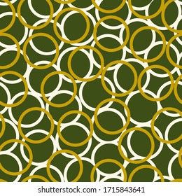 Circles seamless pattern. Geometric motif. Circular figures ornament. Geometrical backdrop. Circle shapes wallpaper. Rounds background. Modern textile print, web design, rings abstract. Vector art.