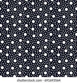 Circles seamless pattern polka dot design. Christmas background dark silver white color. Simple abstract illustration for wallpaper, wrapping paper.