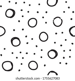 Circles seamless pattern. Random doodle dots texture background. Hand drawn design.