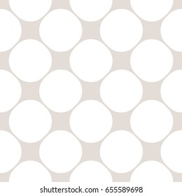 Circles seamless pattern, simple vector geometric texture in soft pastel colors, white & beige. Illustration of perforated surface, mesh. Subtle repeat background. Design element for prints, decor