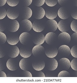 Circles Seamless Pattern Vector Stippled Abstract Background. Fashionable Modern Polka Dot Repetitive Grid Pattern. Halftone Dotted Texture Stylish Tileable Wallpaper. Retro Colours Art Illustration