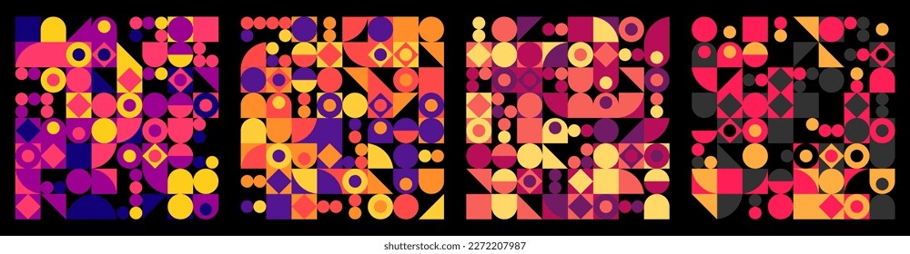Circles Seamless Patterns in Style Leon Polk Smith - Vector Repeating Hard-Edge Painting Decorative Set
