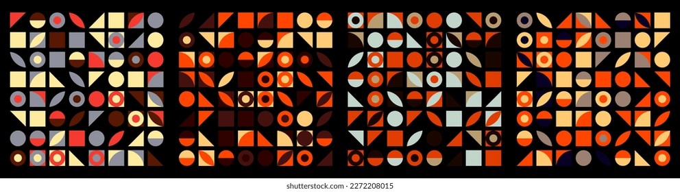 Circles Seamless Patterns in Style Leon Polk Smith - Vector Repeating Hard-Edge Painting Decorative Set
