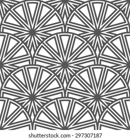 Circles and segments. Geometric seamless pattern in the form of a wheel with spokes. Curves and straight lines. Background for website or app. Vector illustration.