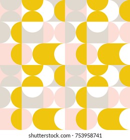 Circles and semi circles seamless pattern. Modern vector abstract geometric background with circles and semi circles in retro colors. 