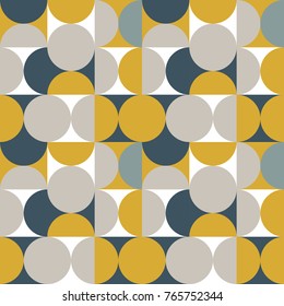 Circles and semi circles seamless pattern. Modern vector abstract geometric background with circles and semi circles in retro colors. 
