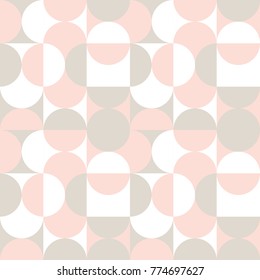 Circles and semi circles seamless pattern. Modern vector abstract geometric background with circles and semi circles in retro colors. Scandinavian nordic design style.
