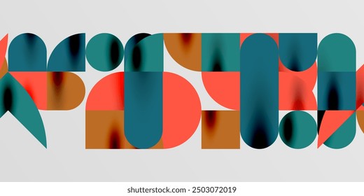 Círculos, semicírculos, cuadrados y Formas redondas mosaico techno arte. Ilustración vectorial para Fondo de pantalla, Anuncio, fondo, tarjeta, ilustración de libro, página de destino
