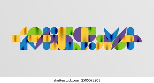 Círculos, semicírculos, cuadrados y Formas redondas mosaico techno arte. Ilustración vectorial para Fondo de pantalla, Anuncio, fondo, tarjeta, ilustración de libro, página de destino