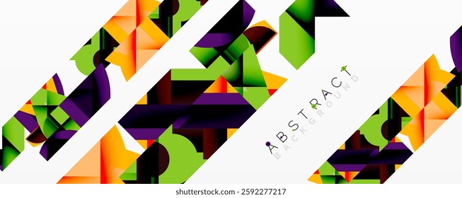 Circles, semi circles, squares and round triangles. Geometric mosaic style pattern abstract background for wallpaper, banner, backdrop, card, book Illustration, landing page