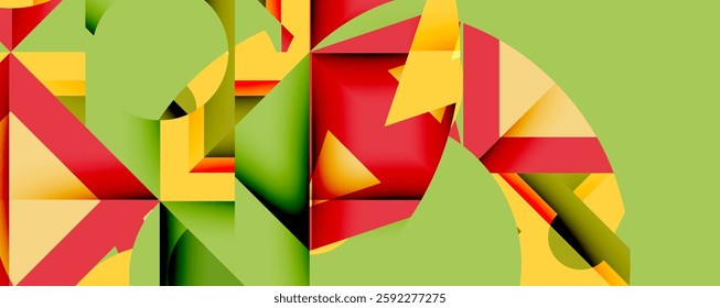 Circles, semi circles, squares and round triangles. Geometric mosaic style pattern abstract background for wallpaper, banner, backdrop, card, book Illustration, landing page
