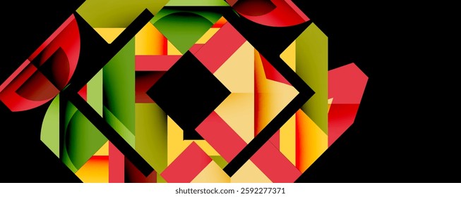 Circles, semi circles, squares and round triangles. Geometric mosaic style pattern abstract background for wallpaper, banner, backdrop, card, book Illustration, landing page