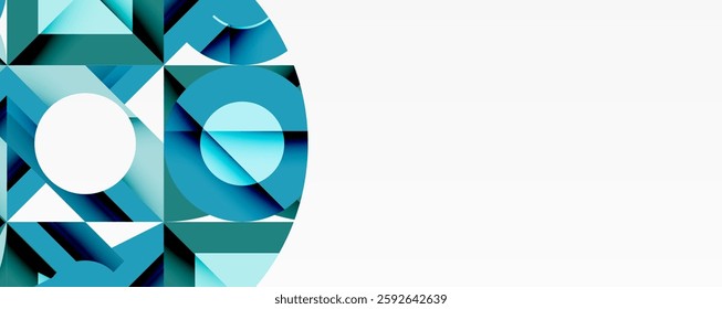 Circles, semi circles, squares and round triangles. Geometric mosaic style pattern abstract background for wallpaper, banner, backdrop, card, book Illustration, landing page