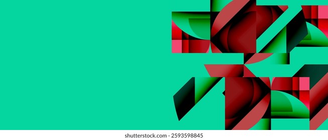 Circles, semi circles, squares and round triangles. Geometric mosaic style pattern abstract background for wallpaper, banner, backdrop, card, book Illustration, landing page
