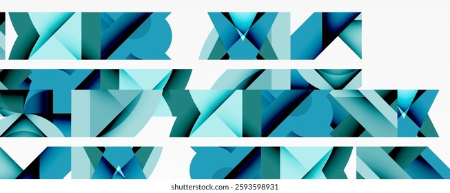 Circles, semi circles, squares and round triangles. Geometric mosaic style pattern abstract background for wallpaper, banner, backdrop, card, book Illustration, landing page