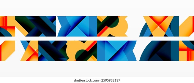 Circles, semi circles, squares and round triangles. Geometric mosaic style pattern abstract background for wallpaper, banner, backdrop, card, book Illustration, landing page