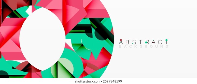 Circles, semi circles, squares and round triangles. Geometric mosaic style pattern abstract background for wallpaper, banner, backdrop, card, book Illustration, landing page