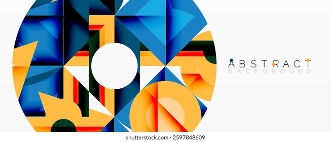 Circles, semi circles, squares and round triangles. Geometric mosaic style pattern abstract background for wallpaper, banner, backdrop, card, book Illustration, landing page
