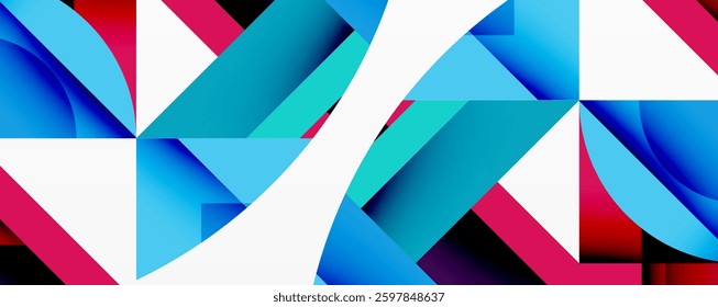 Circles, semi circles, squares and round triangles. Geometric mosaic style pattern abstract background for wallpaper, banner, backdrop, card, book Illustration, landing page