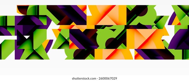 Circles, semi circles, squares and round triangles. Geometric mosaic style pattern abstract background for wallpaper, banner, backdrop, card, book Illustration, landing page
