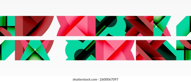 Circles, semi circles, squares and round triangles. Geometric mosaic style pattern abstract background for wallpaper, banner, backdrop, card, book Illustration, landing page