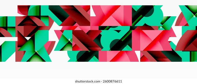 Circles, semi circles, squares and round triangles. Geometric mosaic style pattern abstract background for wallpaper, banner, backdrop, card, book Illustration, landing page