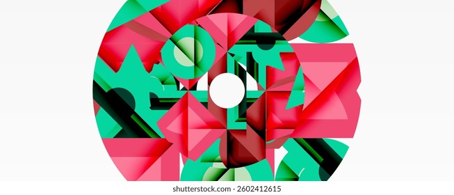 Circles, semi circles, squares and round triangles. Geometric mosaic style pattern abstract background for wallpaper, banner, backdrop, card, book Illustration, landing page