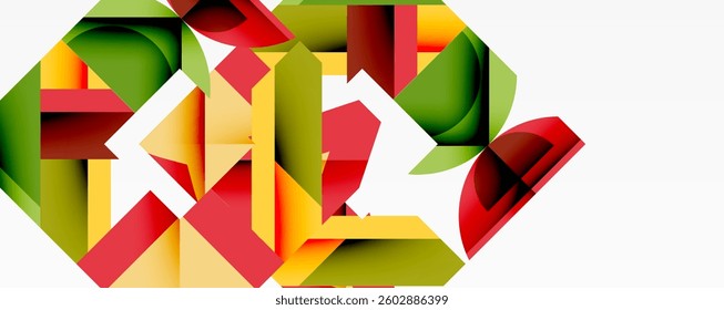 Circles, semi circles, squares and round triangles. Geometric mosaic style pattern abstract background for wallpaper, banner, backdrop, card, book Illustration, landing page