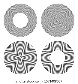 Circles set. Abstract geometric design elements. Lines texture. Vector art.