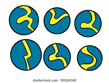 Circles set in blue and yellow colors on white background.