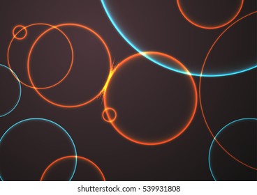 Circles. Set of bright colored bubbling rings. Several intersecting rings