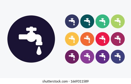  Circles set in various colors with water tap icon sign.
