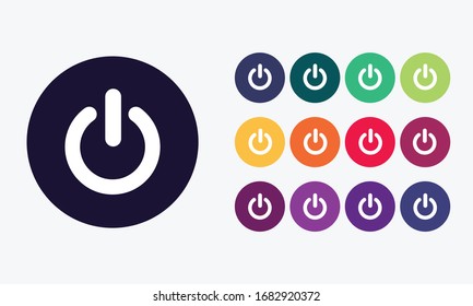 Circles set web buttons in various colors with power icon. 