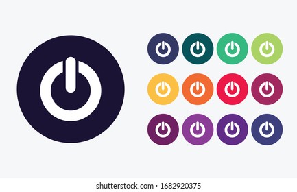 Circles set web buttons in various colors with power icon. 