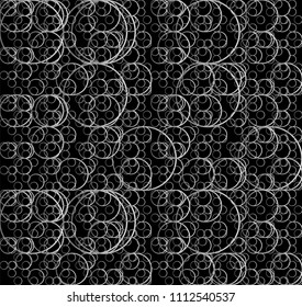 Circles in several sizes. Vector illustration in black background. Digital art. Abstract seamless background.