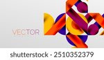 Circles and shadows. Colorful round elements with triangles, semi circles and other shapes. Vector Illustration For Wallpaper, Banner, Background, Card, Book Illustration, landing page