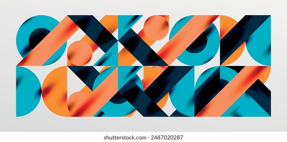 Circles and shadows. Colorful round elements with triangles, semi circles and other shapes. Vector Illustration For Wallpaper, Banner, Background, Card, Book Illustration, landing page