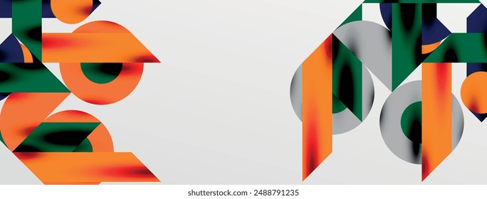 Circles and shadows. Colorful round elements with triangles, semi circles and other shapes. Vector Illustration For Wallpaper, Banner, Background, Card, Book Illustration, landing page
