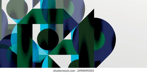 Circles and shadows. Colorful round elements with triangles, semi circles and other shapes. Vector Illustration For Wallpaper, Banner, Background, Card, Book Illustration, landing page