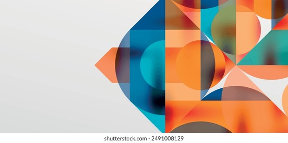 Circles and shadows. Colorful round elements with triangles, semi circles and other shapes. Vector Illustration For Wallpaper, Banner, Background, Card, Book Illustration, landing page
