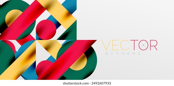 Circles and shadows. Colorful round elements with triangles, semi circles and other shapes. Vector Illustration For Wallpaper, Banner, Background, Card, Book Illustration, landing page