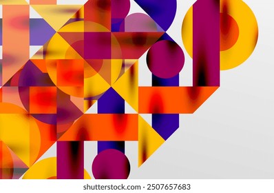 Circles and shadows. Colorful round elements with triangles, semi circles and other shapes. Vector Illustration For Wallpaper, Banner, Background, Card, Book Illustration, landing page