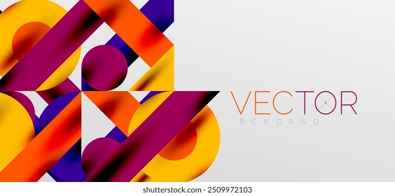 Circles and shadows. Colorful round elements with triangles, semi circles and other shapes. Vector Illustration For Wallpaper, Banner, Background, Card, Book Illustration, landing page