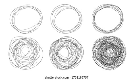 Circles sketch line set isolated. Hand drawn scribble. vector doodle illustration.