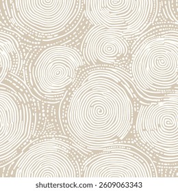 Circles in soft beige and white, grunge lines ikat pattern, striped seamless pattern, Vector illustration background for print the paper.
