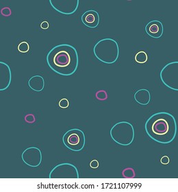 Circles in space fun dots and circles on dark teal background seamless repeat vector pattern surface design